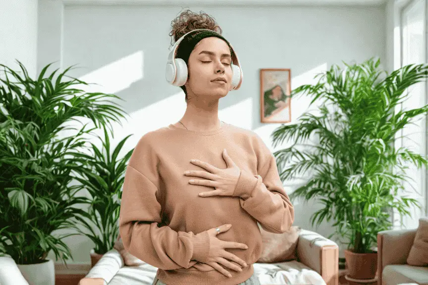 femme qui souffre d'endométriose et qui fait de la sophrologie pour s'apaiser